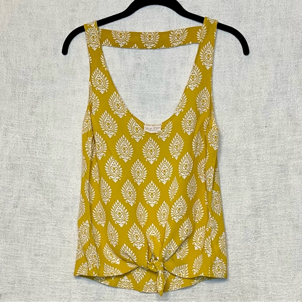 LUCY LOVE Women’s Yellow Tie Front Open Back Tank Top Blouse Sz XS
